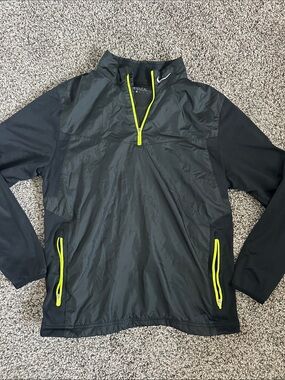 Nike Golf Black Pullover Jacket with Neon Yellow Trim